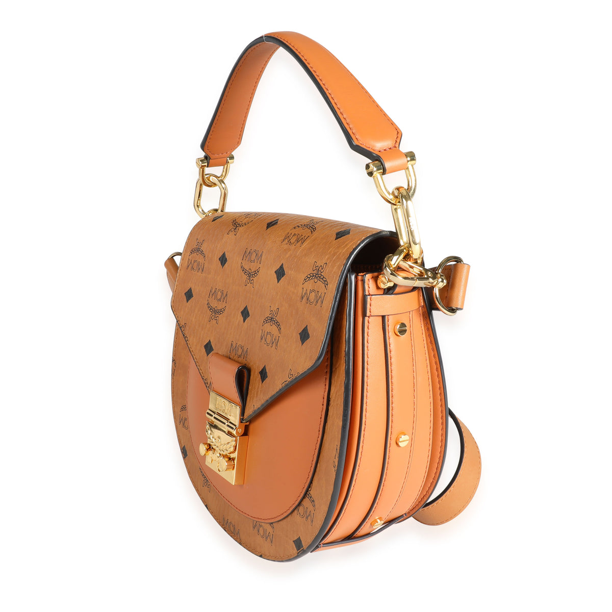 MCM Cognac Visetos Coated Canvas and Leather Patricia Crossbody Bag