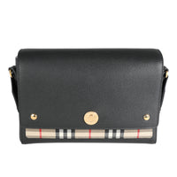 Burberry Black Leather & Vintage Check Medium Note Crossbody Bag