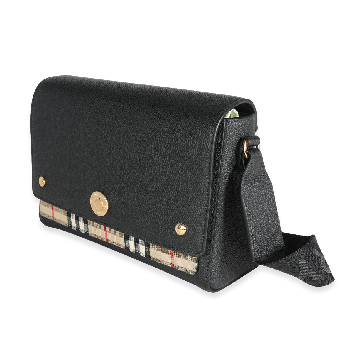 Burberry Note Medium Leather & Vintage Check Crossbody Bag Black