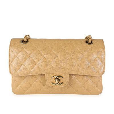 Chanel Beige Caviar Quilted Small Classic Double Flap Bag