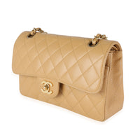 Chanel Beige Quilted Caviar Small Classic Double Flap Bag Brown