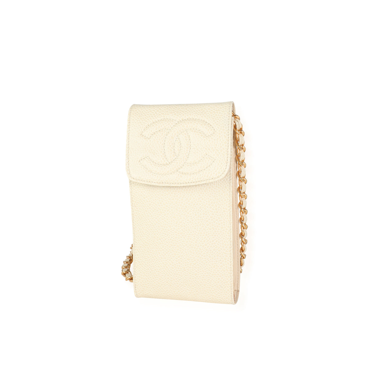 Chanel Vintage Cream Caviar Leather CC Stitch Crossbody Cellphone Holder, myGemma, FR
