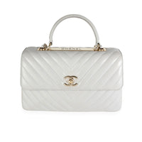 Chanel Gray Chevron Quilted Lambskin Trendy CC Top Handle Flap Bag