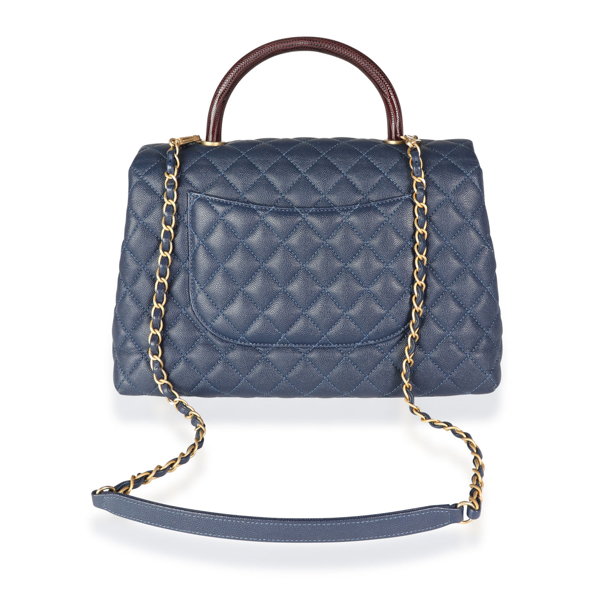 Chanel Navy Quilted Caviar & Brown Lizard Large Coco Handle Flap Bag, myGemma, DE