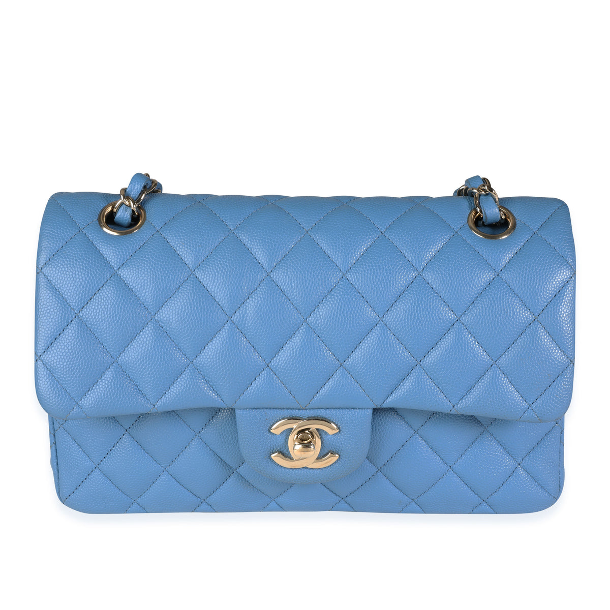 Chanel Classic Small Double Flap 20B Blue Gray Quilted Caviar with