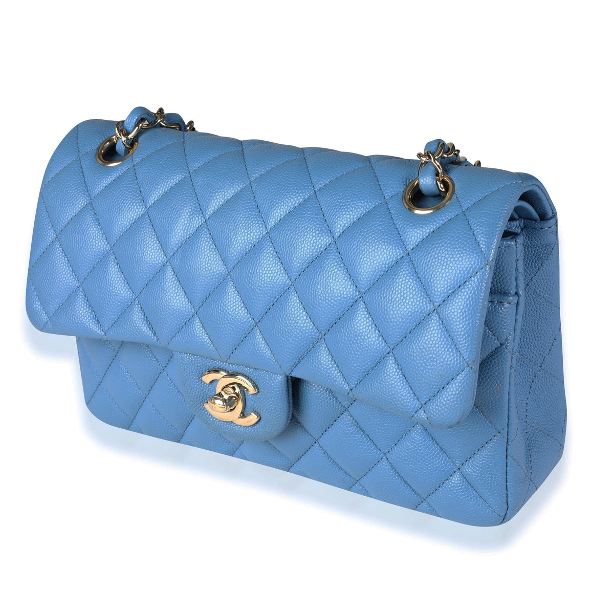 CHANEL Caviar Quilted Medium Double Flap Light Blue 964221