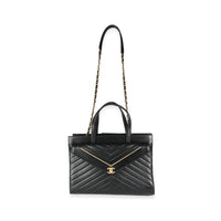 Chanel Black Lambskin Chevron Quilted Shopping Bag