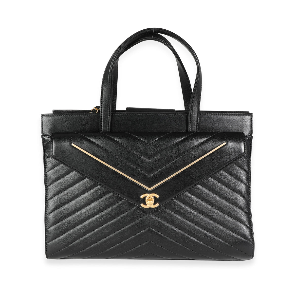 Chanel Black Lambskin Chevron Quilted Shopping Bag