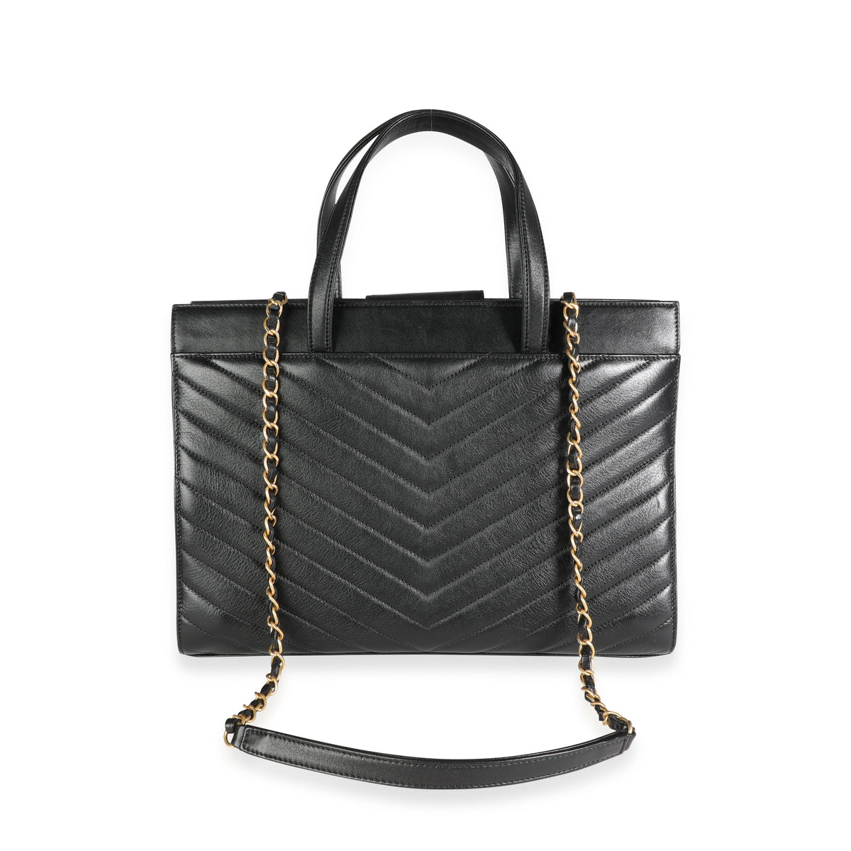 Chanel Black Lambskin Chevron Quilted Shopping Bag, myGemma