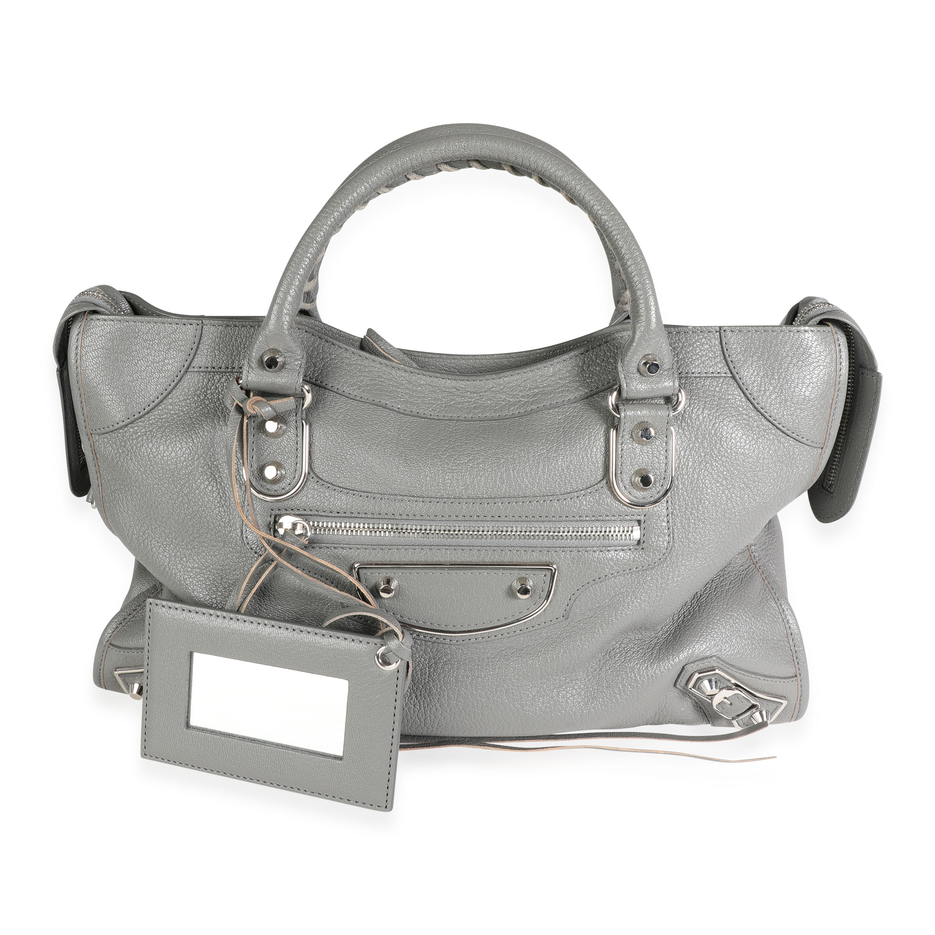 Balenciaga Gris Taupe Chèvre Leather Metallic Edge City Bag