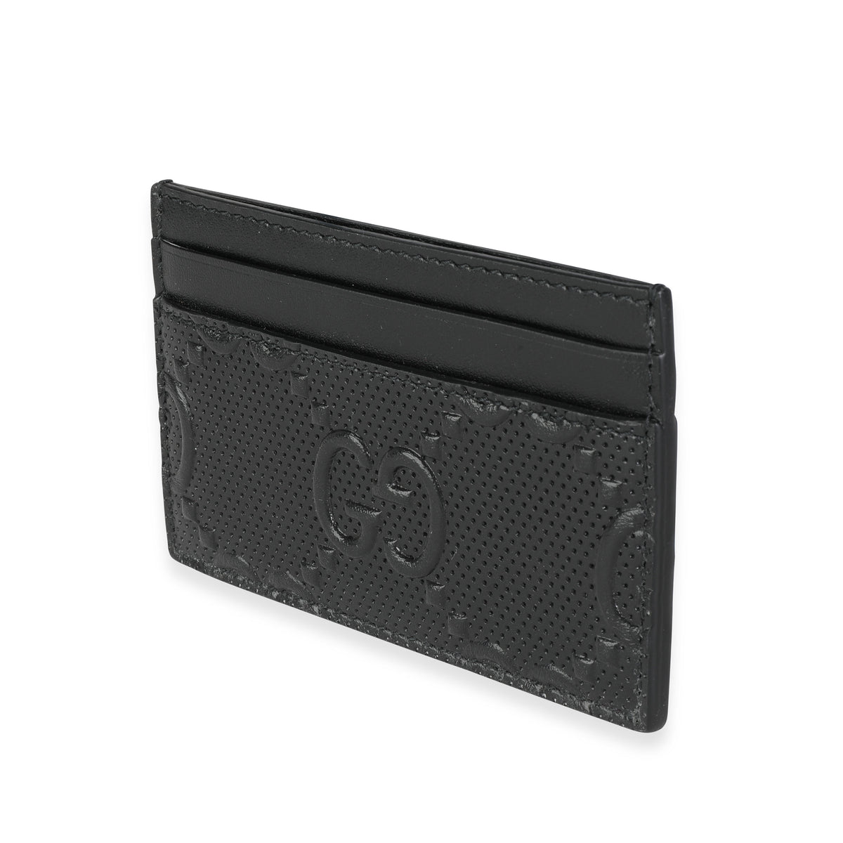 GG embossed card case in black leather