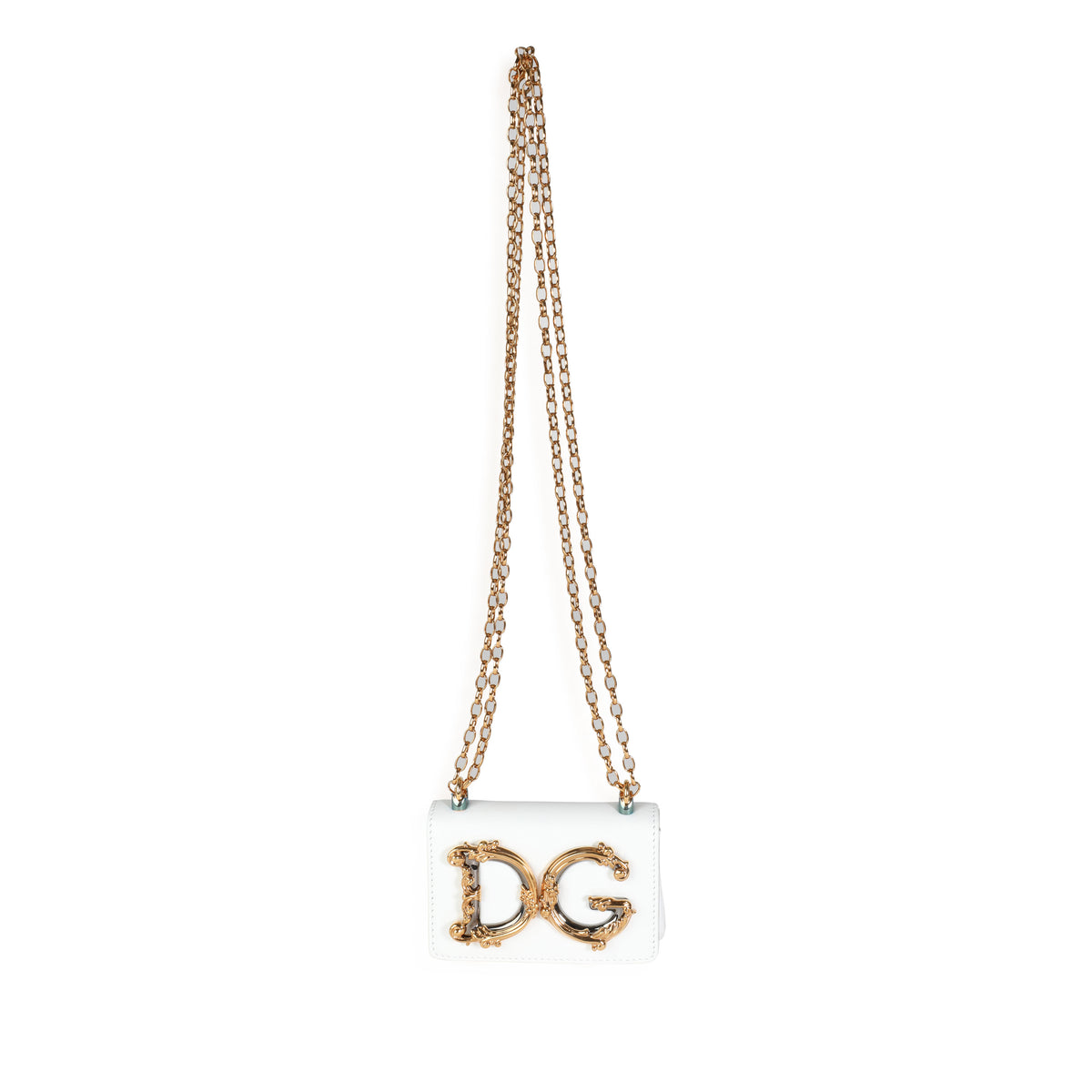 Dolce & Gabbana White Leather DG Girl Micro Chain Bag