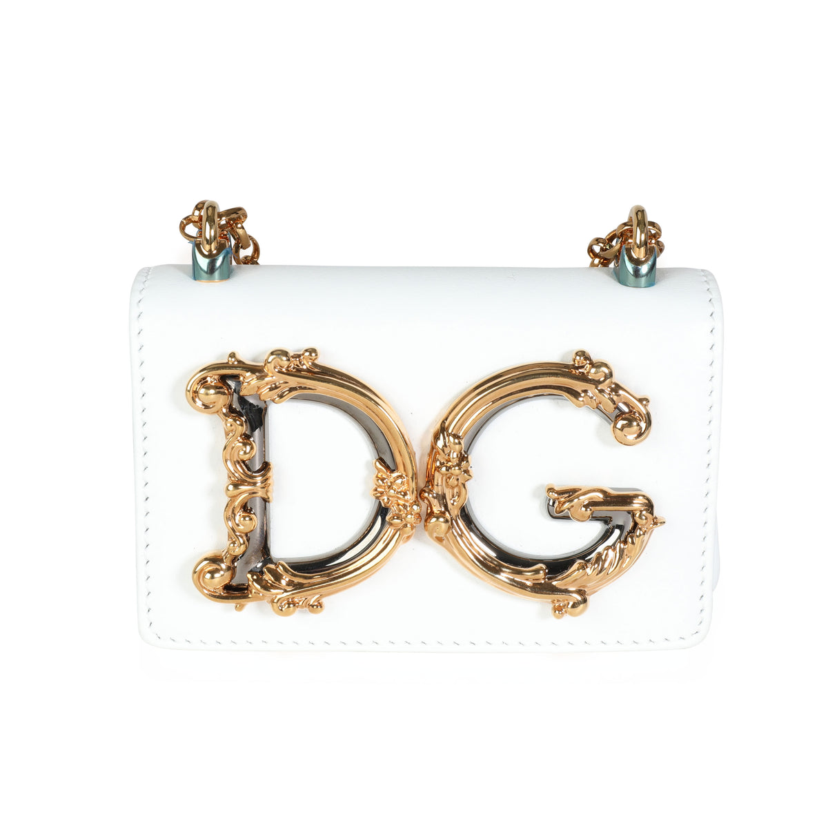 Dolce & Gabbana White Leather DG Girl Micro Chain Bag