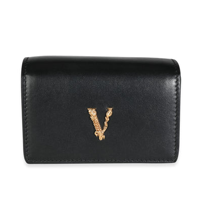 Versace Black Leather Virtus Mini Chain Wallet