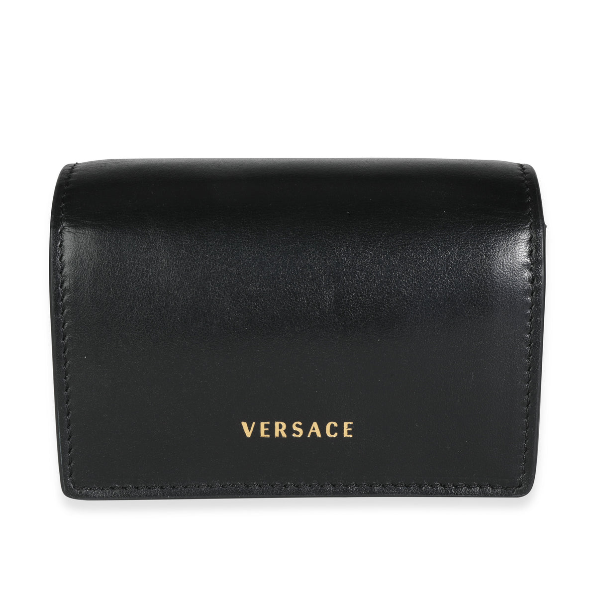 Versace Black Leather Virtus Mini Chain Wallet