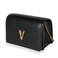 Versace Black Leather Virtus Mini Chain Wallet