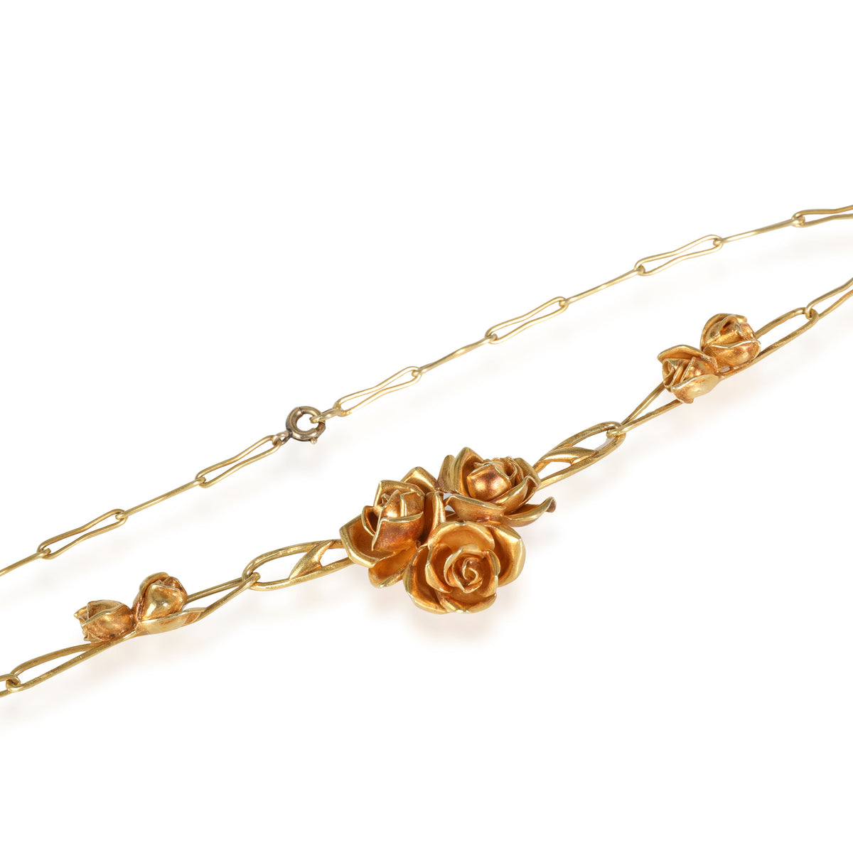 Vintage   Arnould Rose Necklace on Paper Clip Chain in 18K Yellow Gold