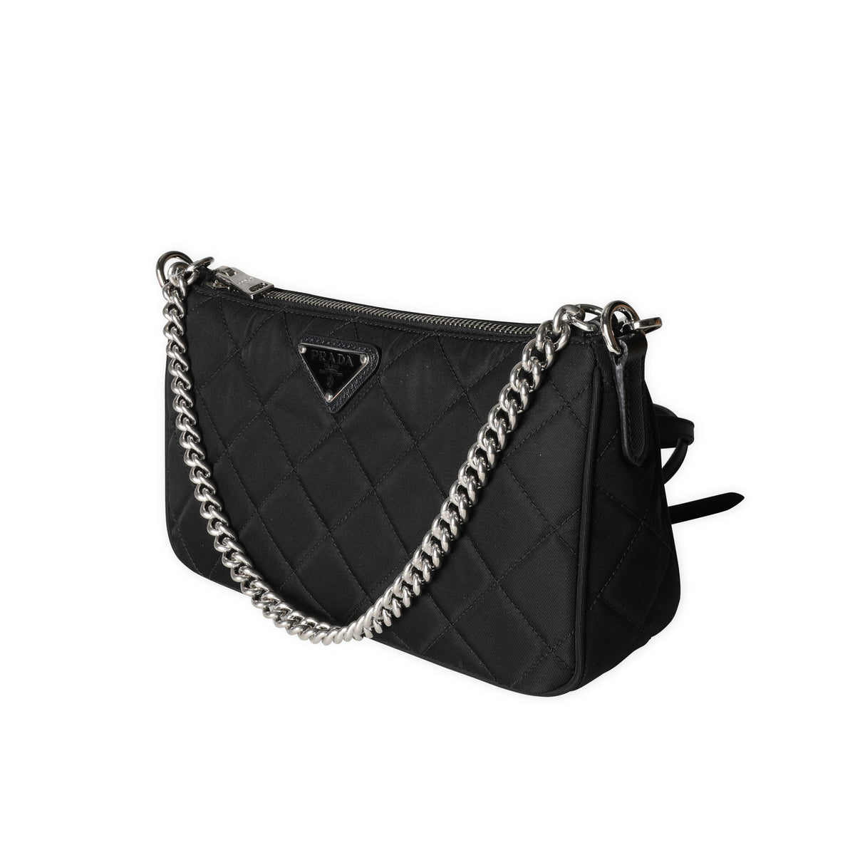 Prada Quilted Tessuto Metal Handle Convertible - Black Handle Bags