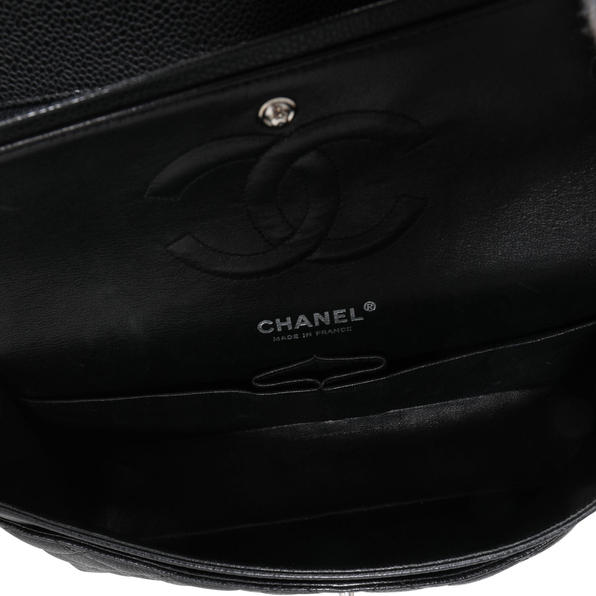Chanel Black Quilted Caviar Medium Classic Double Flap with Bijoux