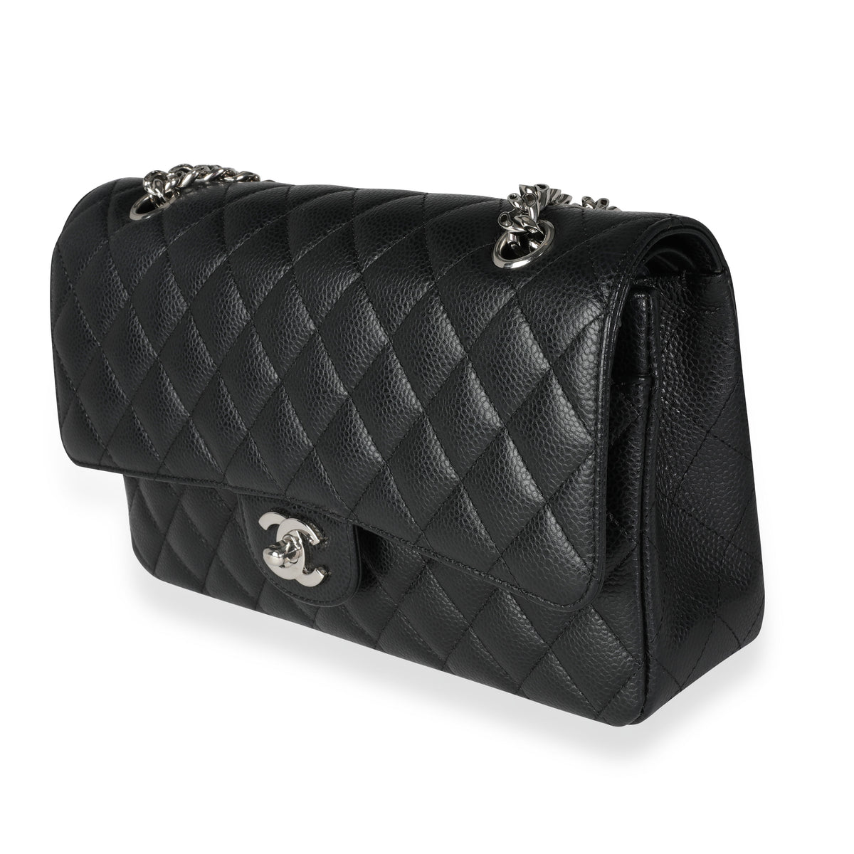 Chanel Black Quilted Caviar Medium Classic Double Flap with Bijoux Chain, myGemma