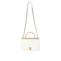Chanel White Quilted Calfskin Chain Top Handle Flap Bag