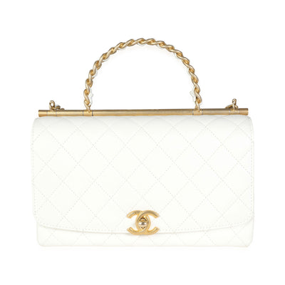 Chanel White Quilted Calfskin Chain Top Handle Flap Bag