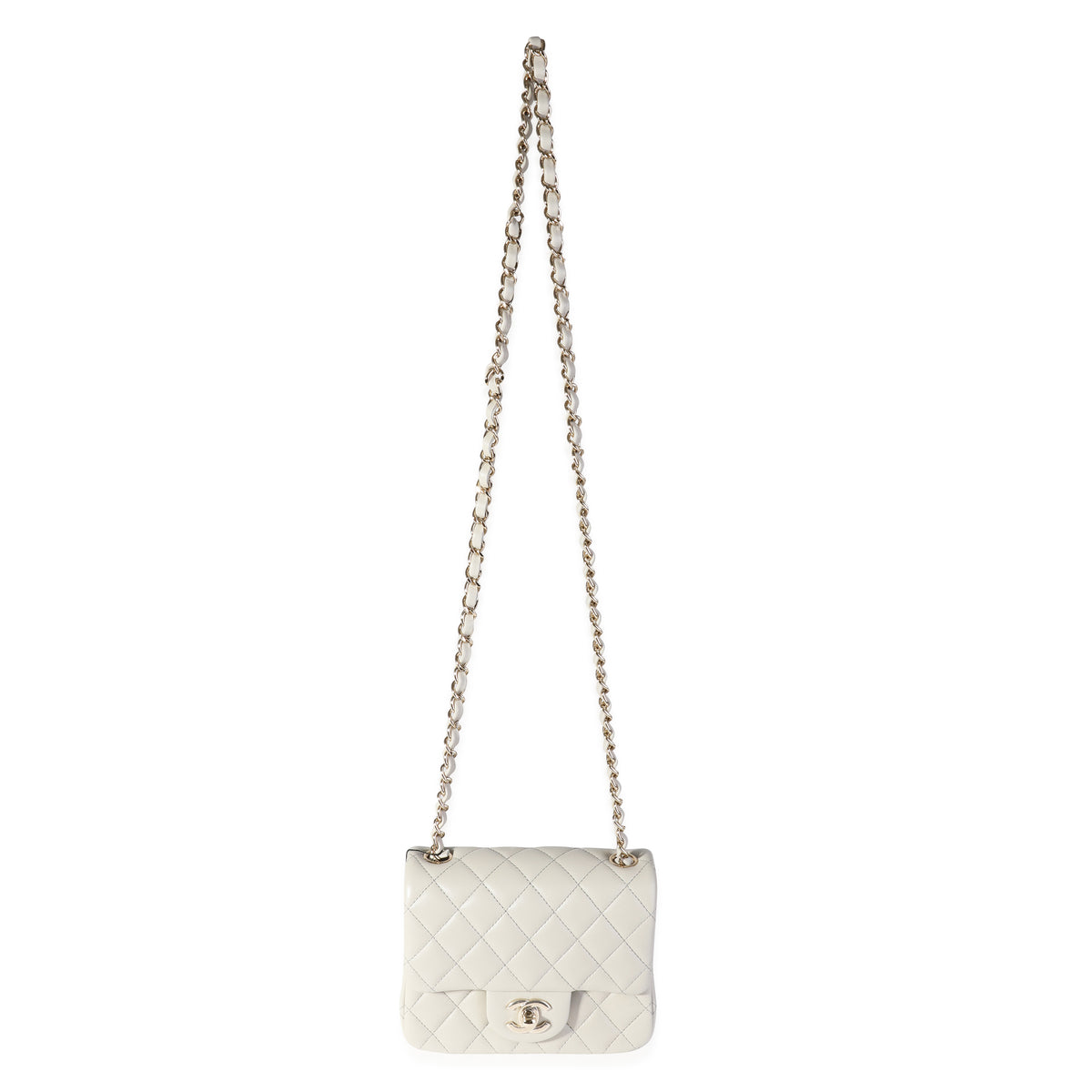 Chanel Light Grey Quilted Lambskin Mini Square Classic Flap Bag