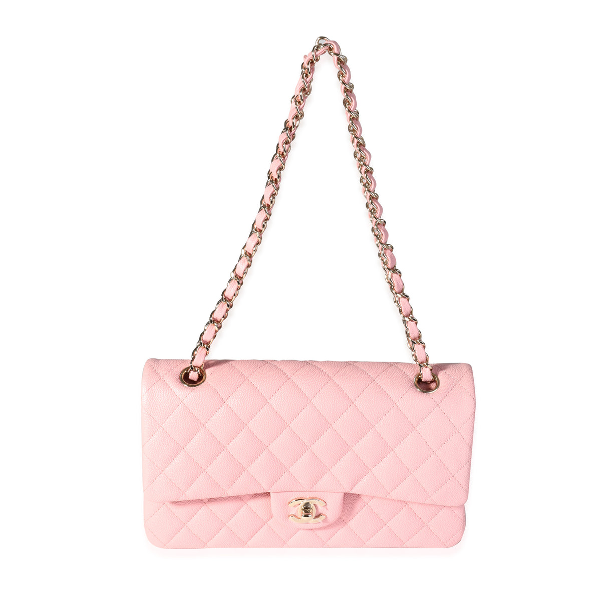 Pink Quilted Caviar Medium Classic Double Flap Bag Silver