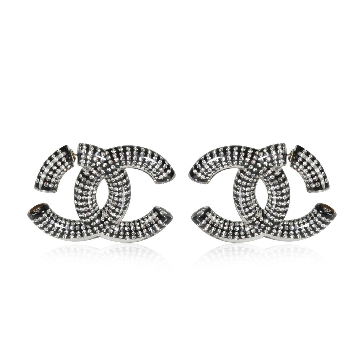 Strass Chanel CC n Black & Silver Earrings