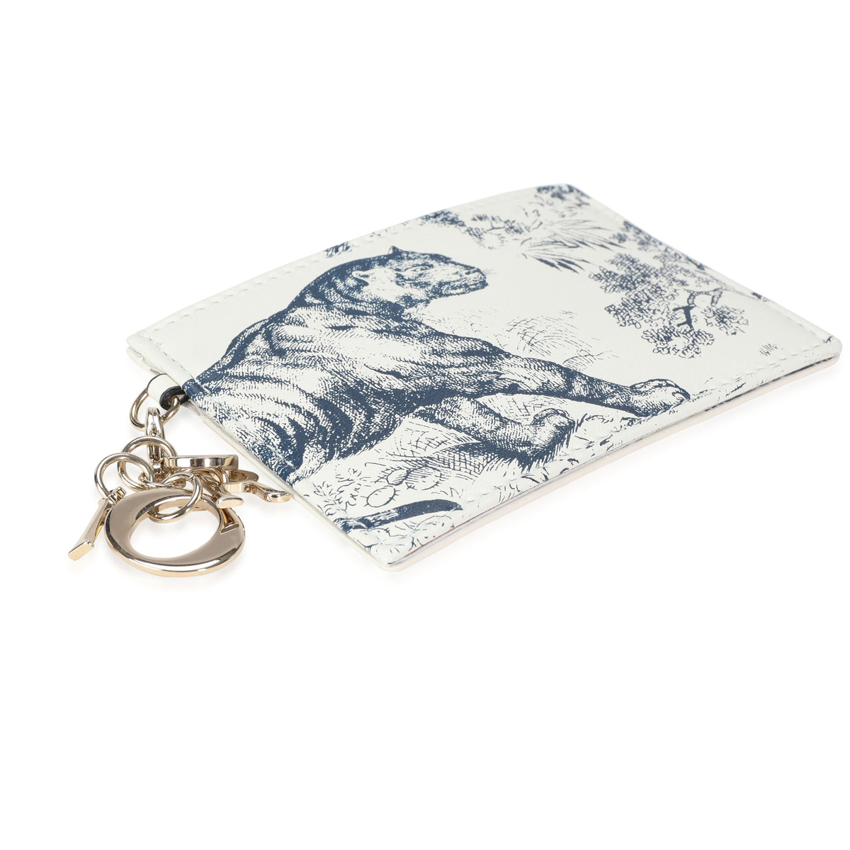 Dior White Calfskin Leather Toile de Jouy Card Holder