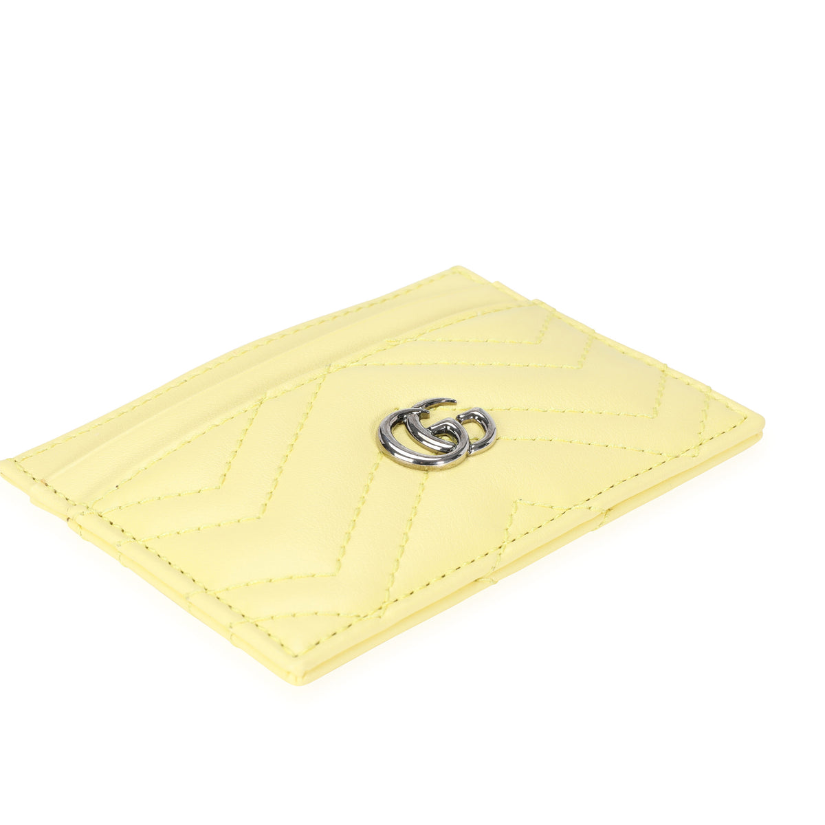 Gucci Pastel Yellow Chevron Leather Marmont Card Case