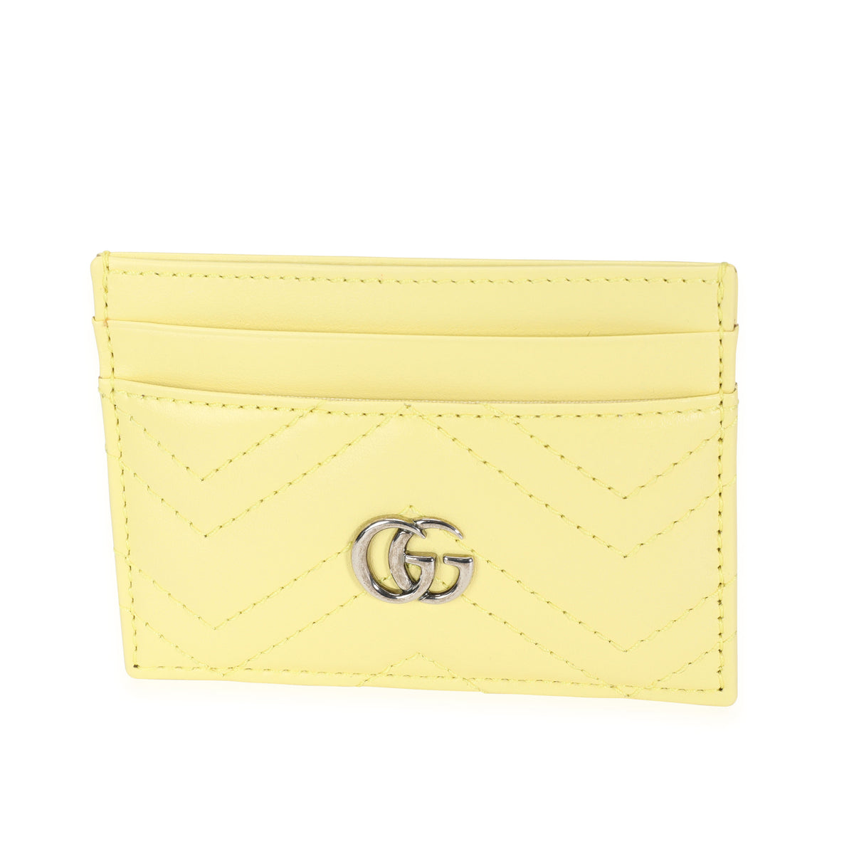 Gucci Pastel Yellow Chevron Leather Marmont Card Case