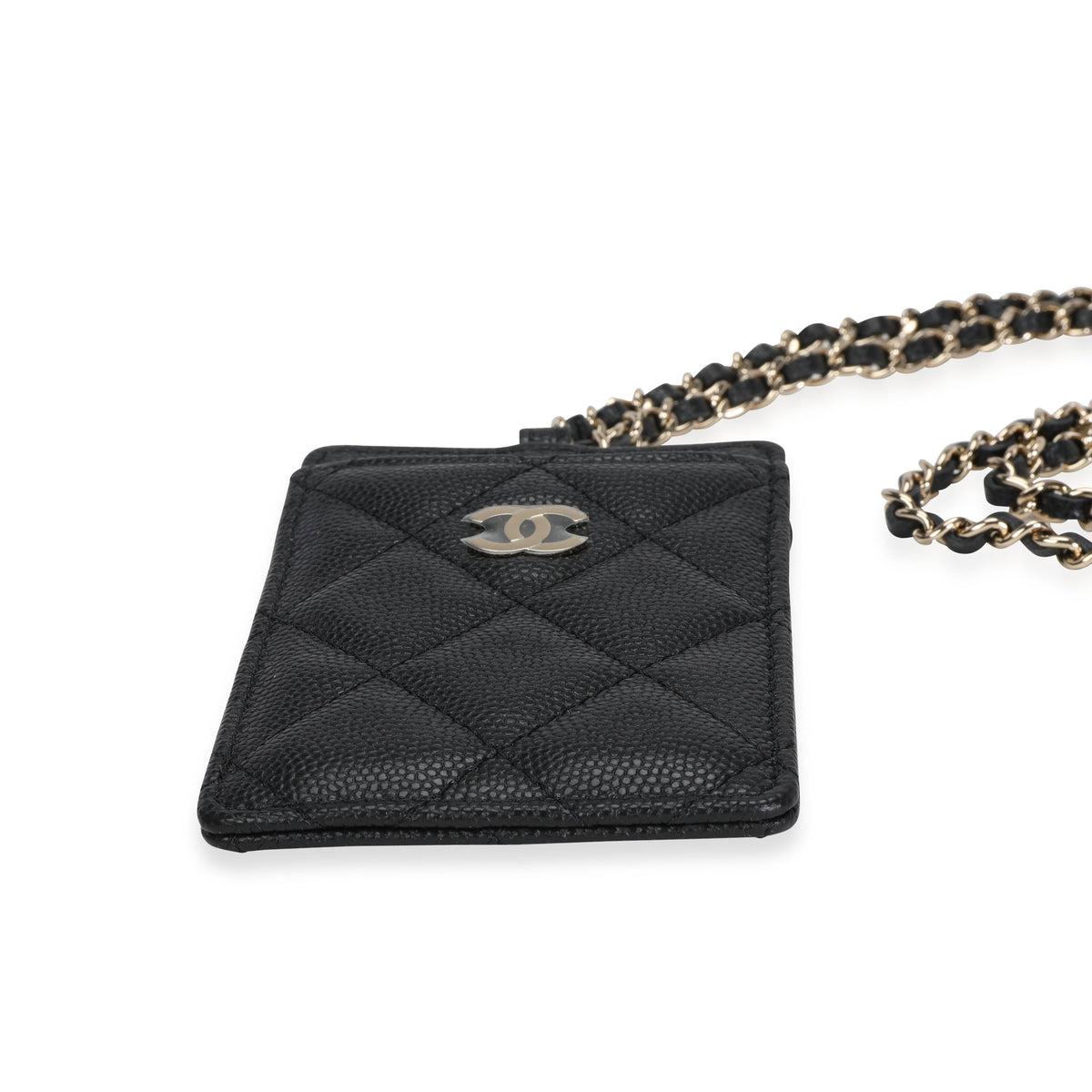Chanel Classic Zip Around Card Holder on Chain Quilted Caviar Mini