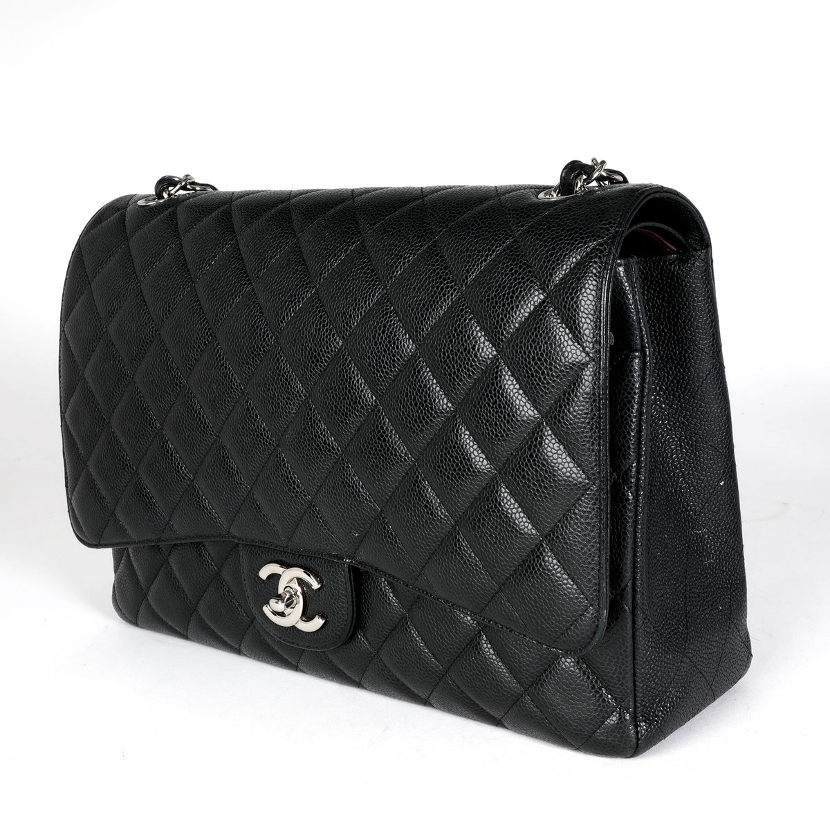 Chanel Classic Double Flap Quilted Maxi Caviar Black in Caviar with Silver-tone  - US