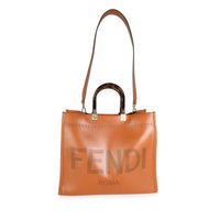 Fendi Brown Debossed Leather & Tortoiseshell Plexiglass Medium Sunshine Shopper