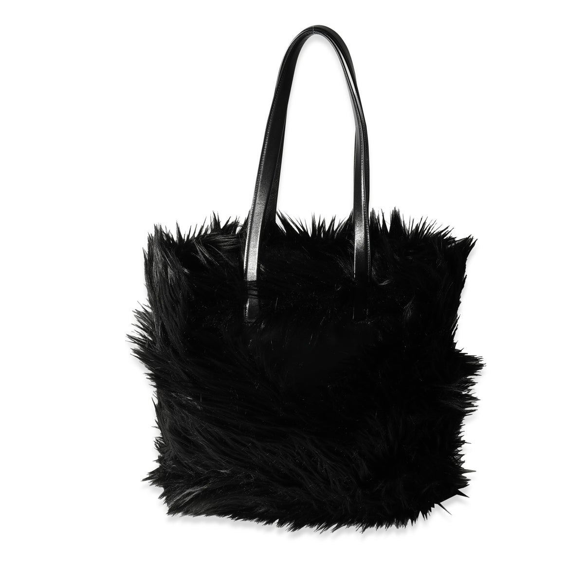 Prada Black Faux Fur Fabric Tote