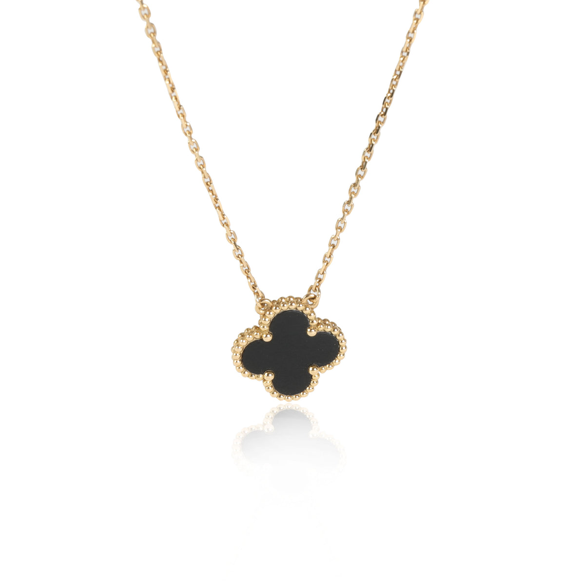 Van Cleef & Arpels Alhambra Onyx Pendant in 18k Yellow Gold Black