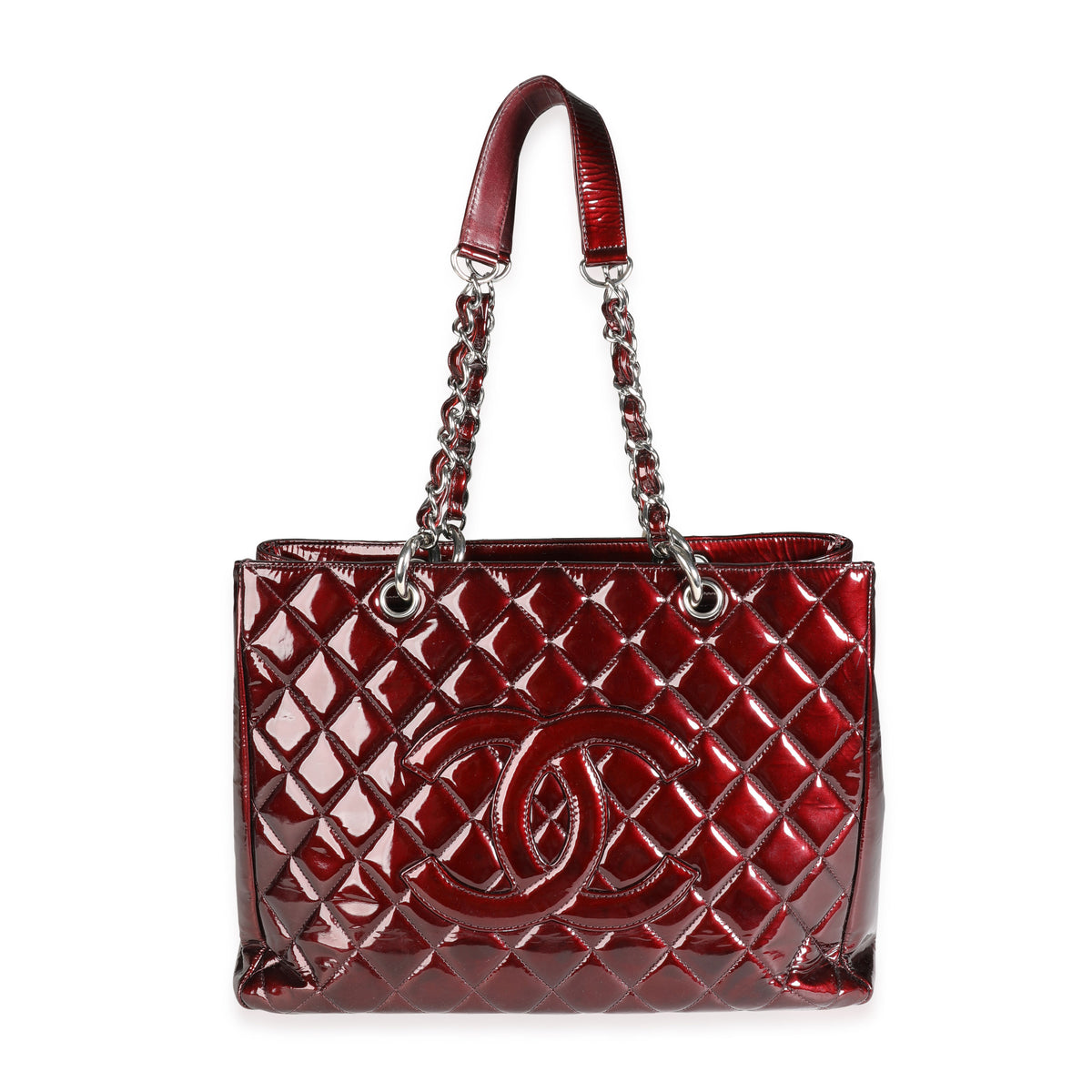 Chanel Burgundy Quilted Patent Leather Grand Shopping Tote
