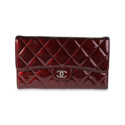 Chanel Burgundy Quilted Patent Leather Medium Flap Wallet