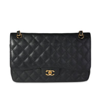 Chanel Black Quilted Caviar Classic Jumbo Double Flap