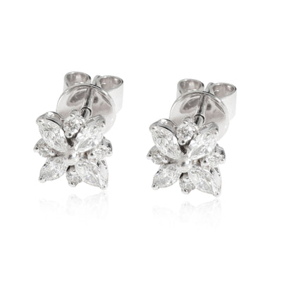 Marquise & Round Diamond Stud Earring in 18k White Gold 0.5 CTW