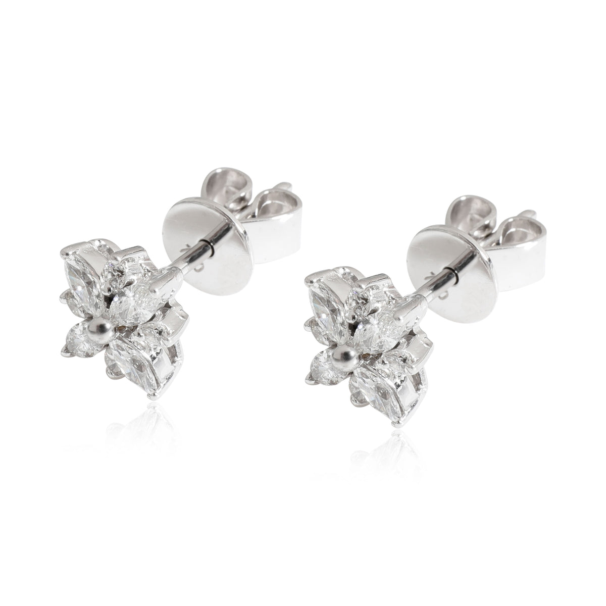 Marquise & Round Diamond Stud Earring in 18k White Gold 0.5 CTW