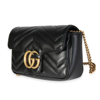 Gucci Black Matelassé Leather GG Marmont Super Mini Shoulder Bag