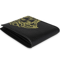 Versace Black & Lemon Medusa Print Grained Leather Bifold Wallet