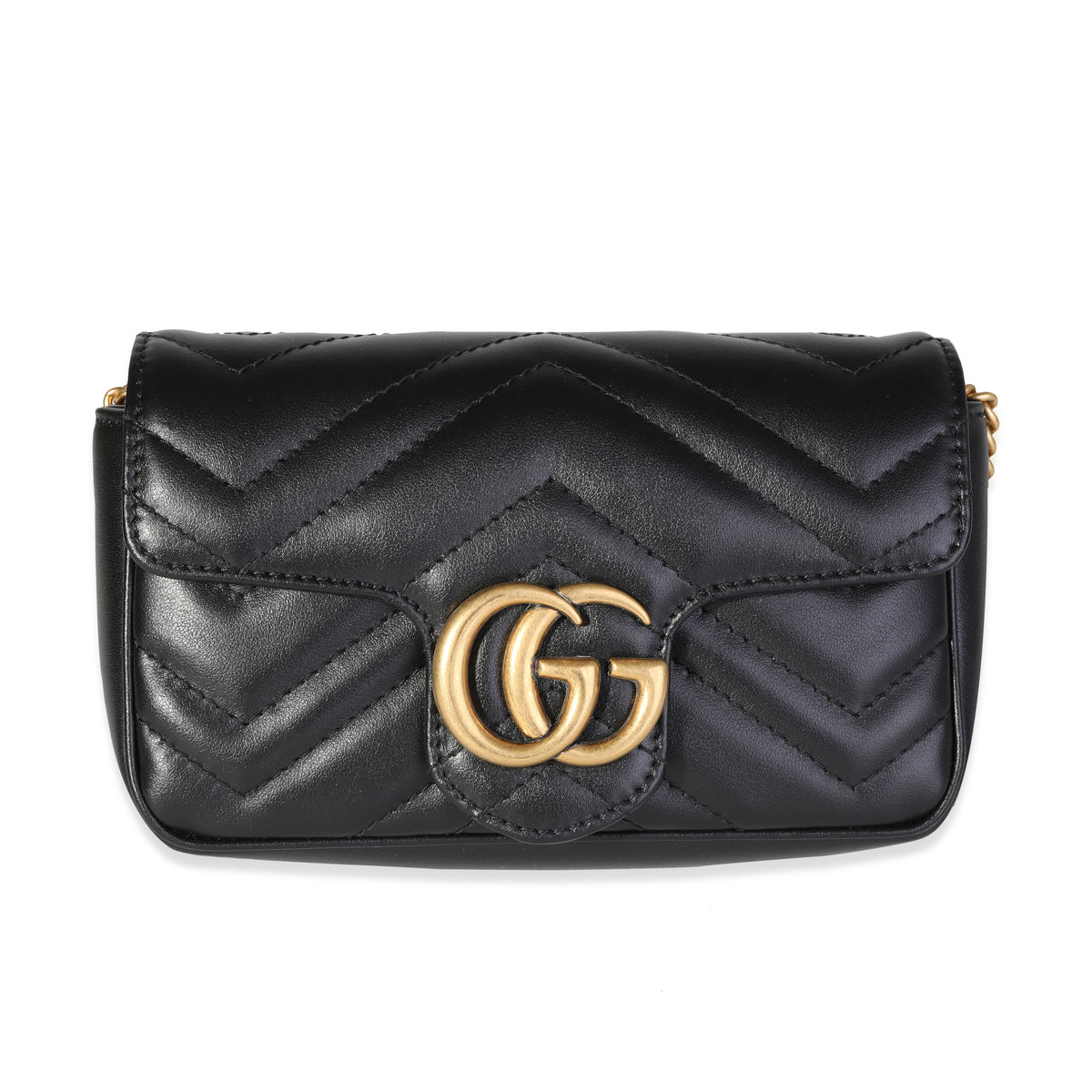 Gucci Black Matelassé Leather GG Marmont Super Mini Shoulder Bag, myGemma