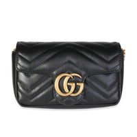 Gucci Black Matelassé Leather GG Marmont Super Mini Shoulder Bag