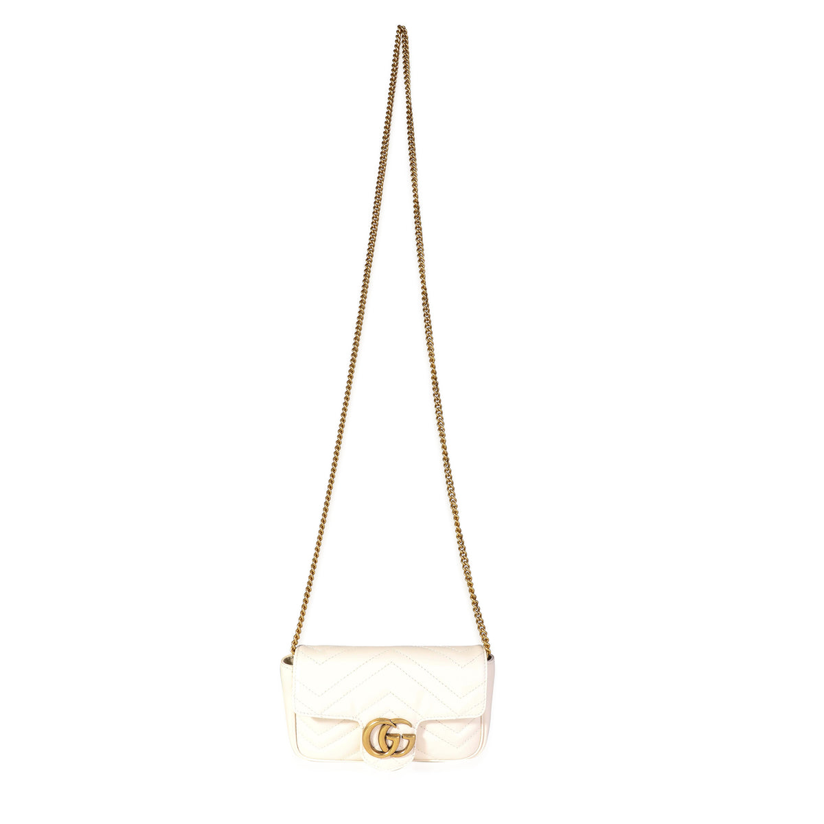 Gucci White Matelassé Leather GG Marmont Super Mini Shoulder Bag