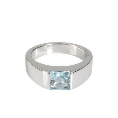 Cartier Tank Aquamarine Gemstone Ring in 18k White Gold