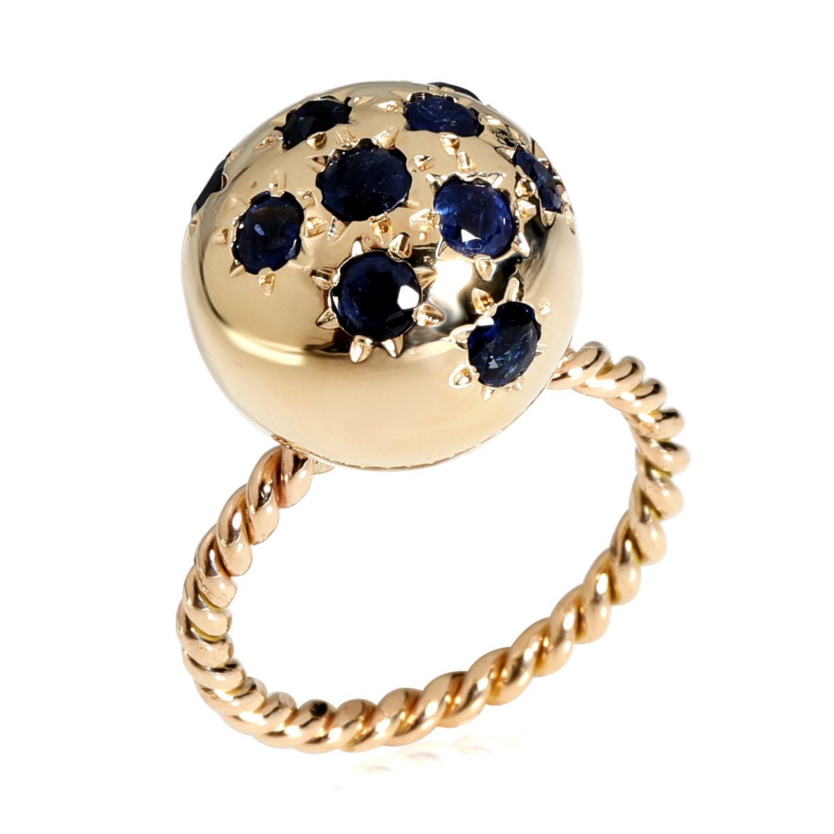 Sapphire Dome Ring Braided Band in 14k Yellow Gold