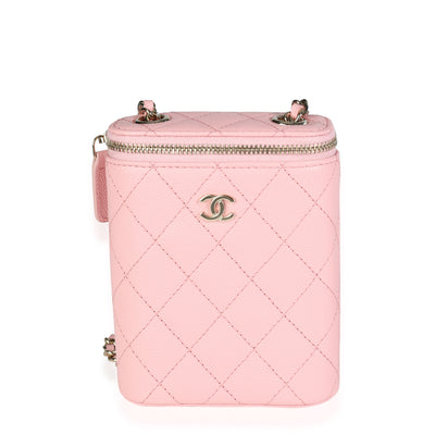 Chanel Pink Quilted Caviar Small Vertical Vanity Case